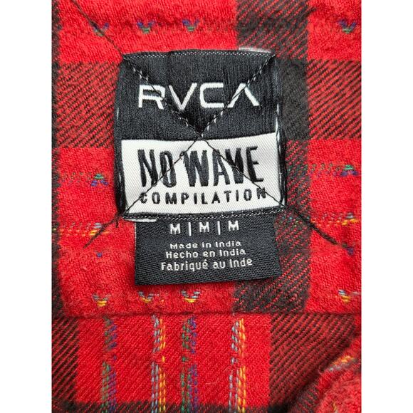 RVCA Mens Medium Flannel Shirt Red Black Plaid Button-up Heavyweight Cotton - Picture 3 of 10